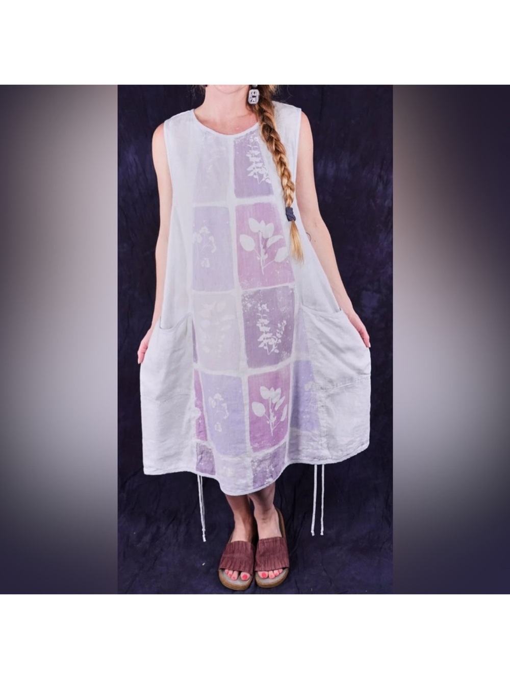 Blue Fish Soft Lilac and Ivory Botanical Linen Mid-Layer